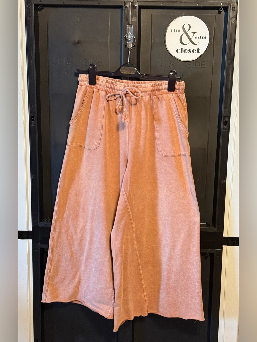 Easel Lazy Days Mineral Washed Terry Wide Leg Pants-Dusty Rose/Rust-Super Comfy!